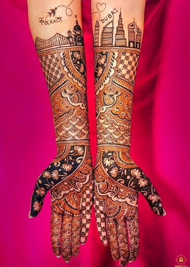 Elegant Long Distance Mehndi Design